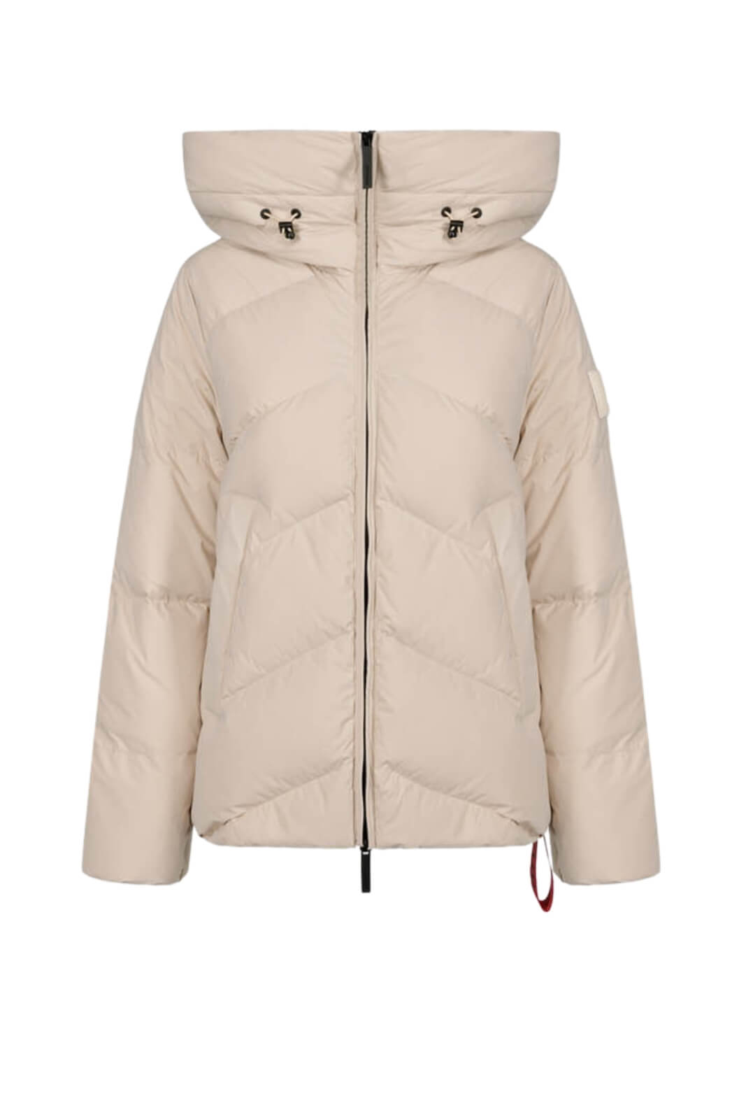 Piumino da donna After Label con cappuccio e logo al braccio fronte colore ecrù