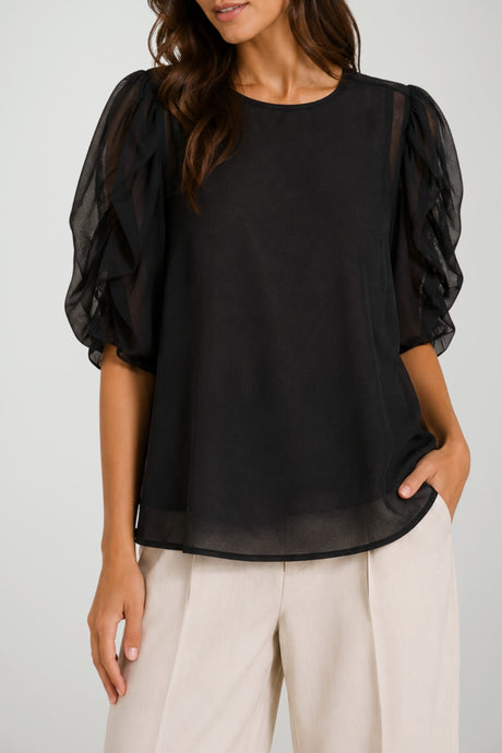 Akè Blusa Donna con Maniche a Sbuffo