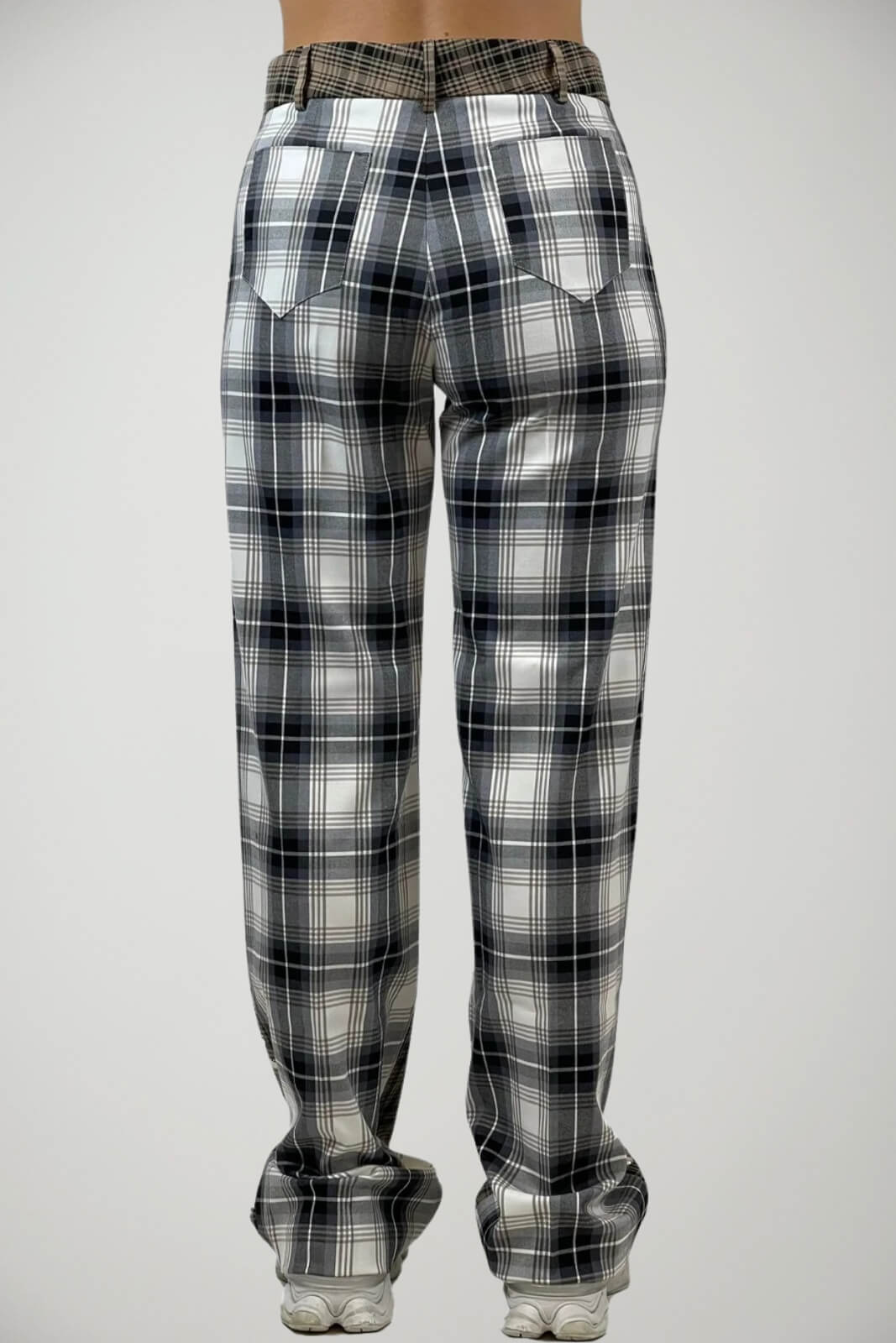 Akep Pantaloni Donna Fantasia Check con Borchie in Viscosa Stretch