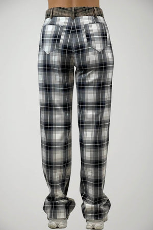 Akep Pantaloni Donna Fantasia Check con Borchie in Viscosa Stretch