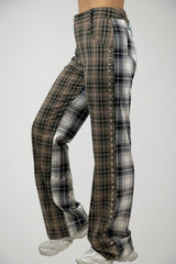 Akep Pantaloni Donna Fantasia Check con Borchie in Viscosa Stretch
