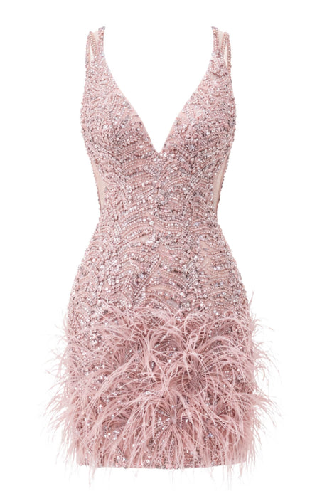 Abito da donna Allure Evening corto con piume e paillettes