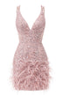 Abito da donna Allure Evening corto con piume e paillettes
