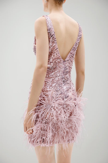 Abito da donna Allure Evening corto con piume e paillettes