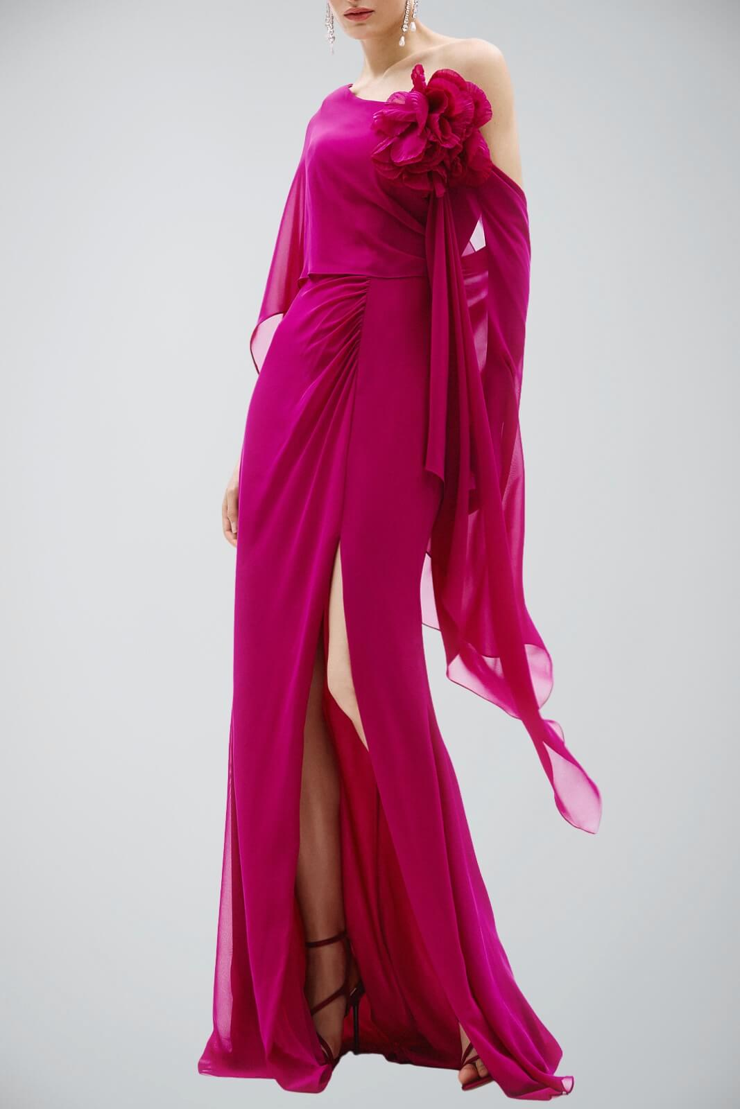 Abito da donna lungo Allure Evening con spacco e fiore