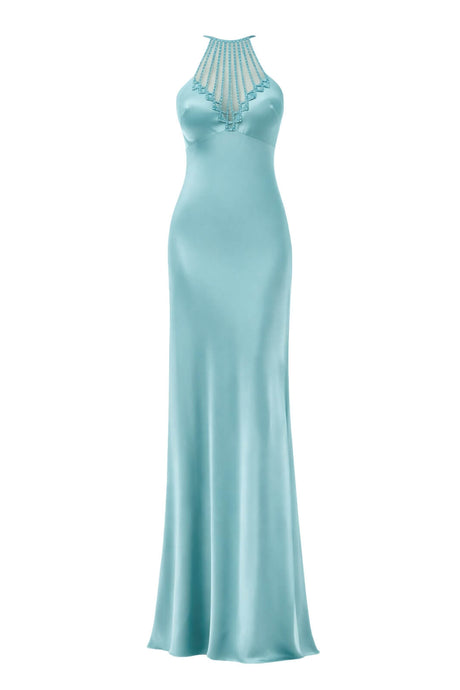 Abito da donna Allure Evening lungo con scollo americano e strass