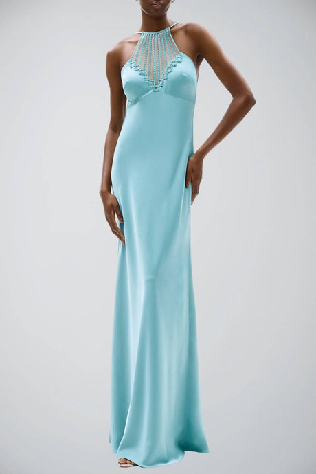 Abito da donna Allure Evening lungo con scollo americano e strass