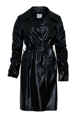 Annarita N Trench in ecopelle con cintura coordinata e maniche arricciate