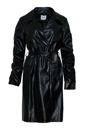 Annarita N Trench in ecopelle con cintura coordinata e maniche arricciate