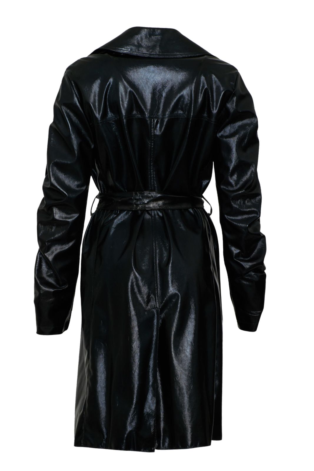 Annarita N Trench in ecopelle con cintura coordinata e maniche arricciate