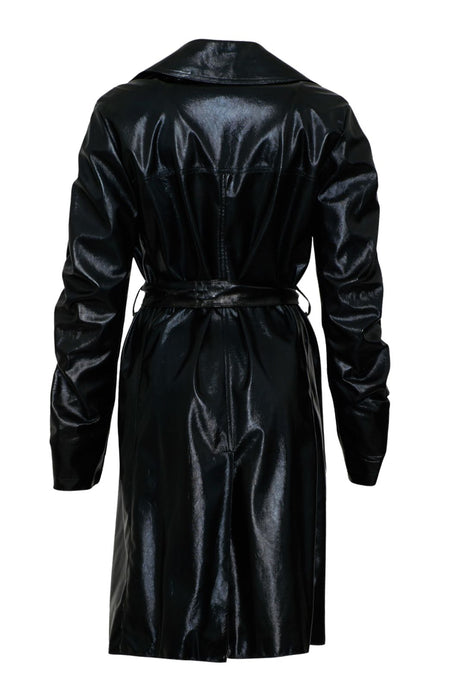 Annarita N Trench in ecopelle con cintura coordinata e maniche arricciate