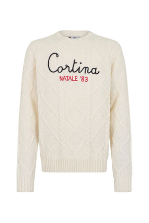 MC2 Saint Barth men's cable knit sweater with Cortina Christmas '83 embroidery