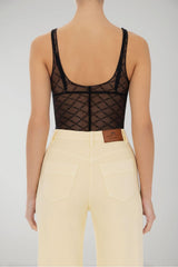 Elisabetta Franchi women's bodysuit in diamond-patterned jacquard tulle