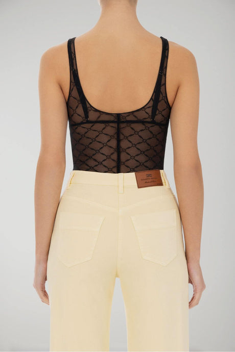 Elisabetta Franchi women's bodysuit in diamond-patterned jacquard tulle