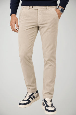 Berwich Pantaloni Uomo Morello in velluto Slim Fit / Latte
