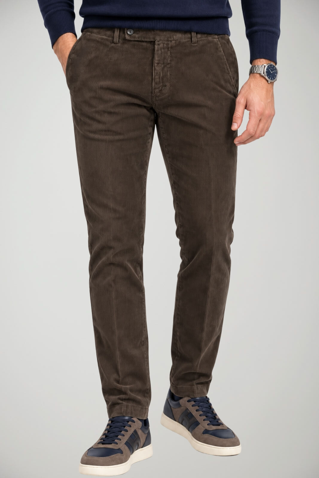 Berwich Pantaloni Uomo Morello in velluto Slim Fit / Marrone