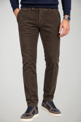 Berwich Pantaloni Uomo Morello in velluto Slim Fit / Marrone