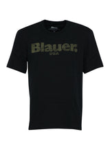 T-shirt da uomo Blauer maniche corte con stampa centrale fronte nero