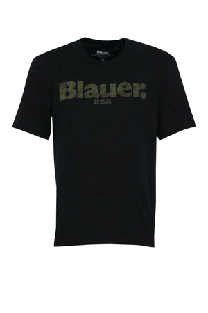 T-shirt da uomo Blauer maniche corte con stampa centrale fronte nero