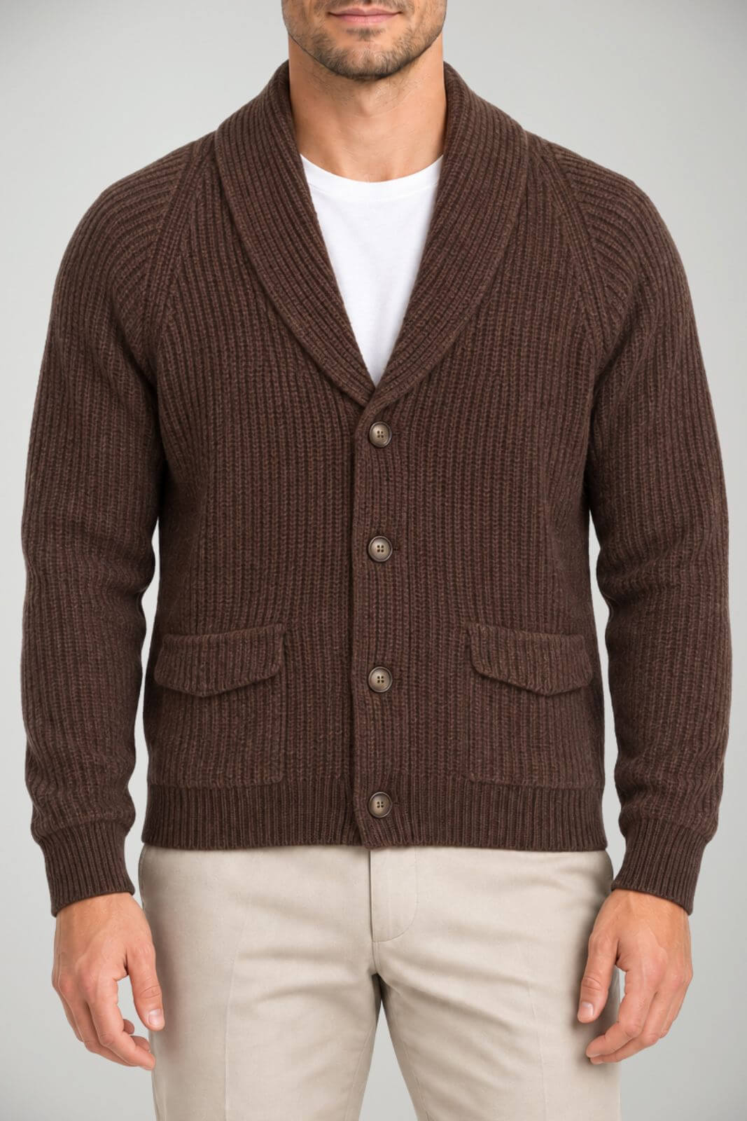 Blu Cashmere Cardigan Uomo a costa inglese / Cioccolato
