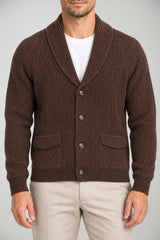 Blu Cashmere Cardigan Uomo a costa inglese / Cioccolato