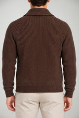 Blu Cashmere Cardigan Uomo a costa inglese / Cioccolato