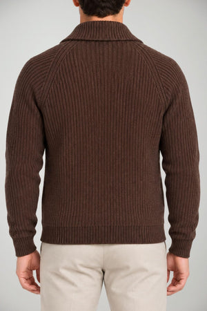 Blu Cashmere Cardigan Uomo a costa inglese / Cioccolato