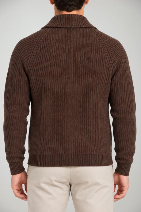 Blu Cashmere Cardigan Uomo a costa inglese / Cioccolato
