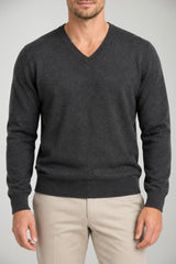 Blu Cashmere Maglia Uomo scollo a V / Antracite