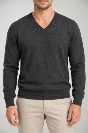 Blu Cashmere Maglia Uomo scollo a V / Antracite