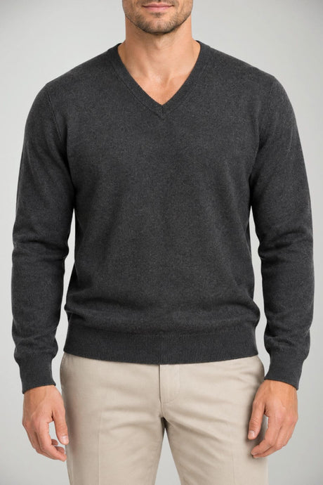Blu Cashmere Maglia Uomo scollo a V / Antracite