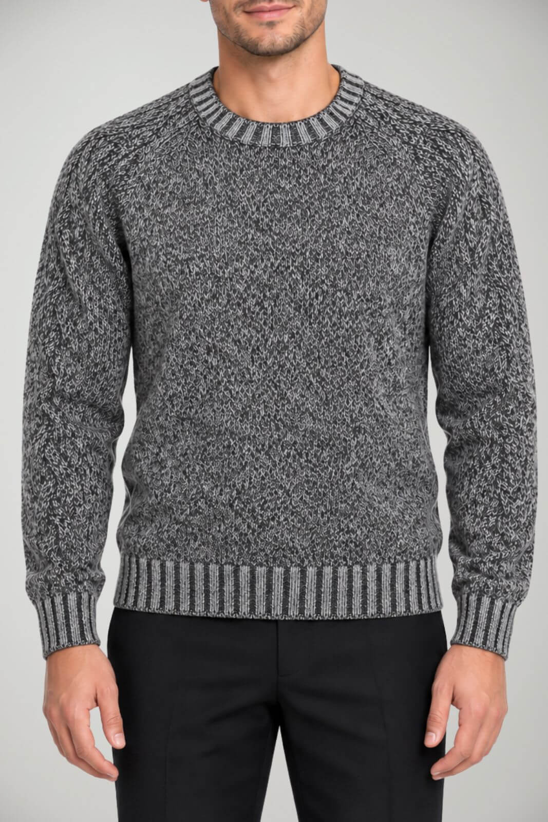 Blu Cashmere Maglia Uomo a girocollo in muliné / Grigio