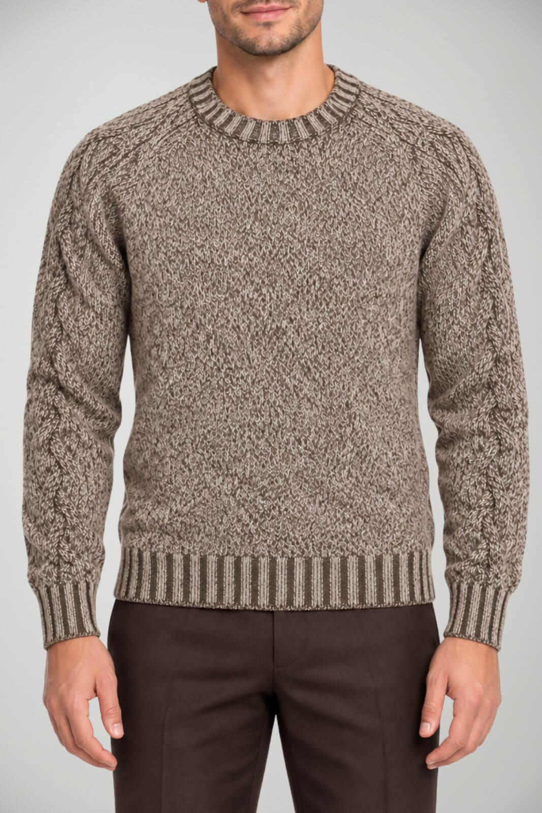 Blu Cashmere Maglia Uomo a girocollo in muliné / Marrone