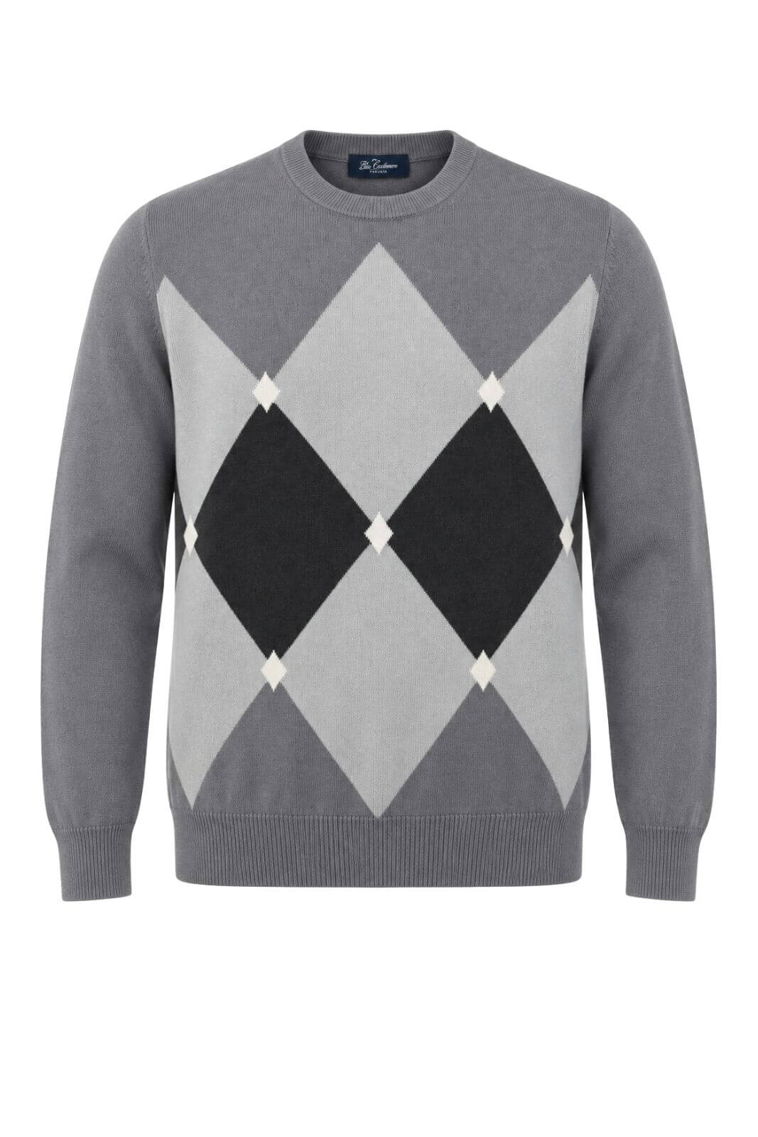 Blu Cashmere Maglia Uomo con intarsi a rombi / Grigio