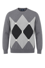 Blu Cashmere Maglia Uomo con intarsi a rombi / Grigio