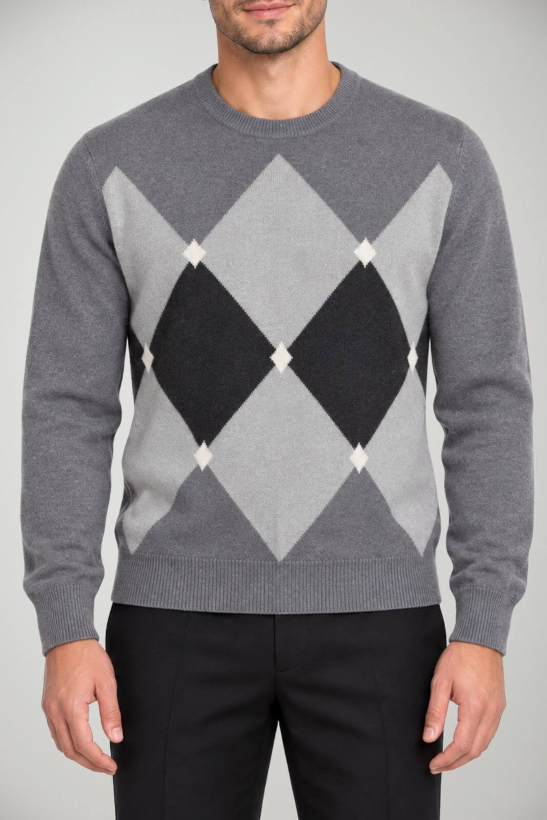 Blu Cashmere Maglia Uomo con intarsi a rombi / Grigio