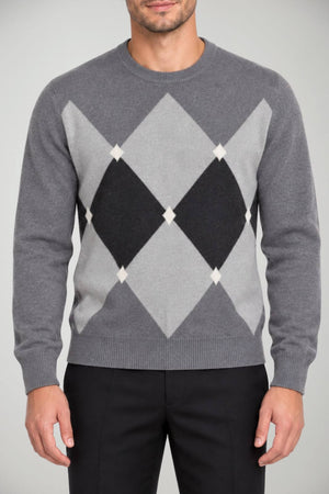 Blu Cashmere Maglia Uomo con intarsi a rombi / Grigio
