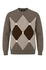 Blu Cashmere Maglia Uomo con intarsi a rombi / Tortora
