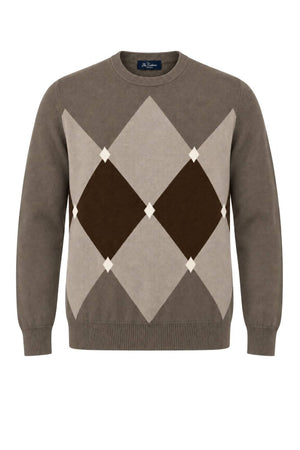 Blu Cashmere Maglia Uomo con intarsi a rombi / Tortora