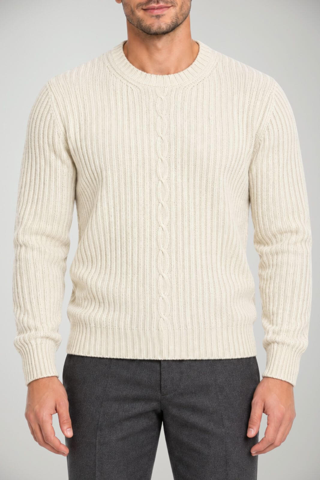 Blu Cashmere Maglia Uomo a coste / Panna