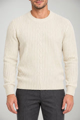 Blu Cashmere Maglia Uomo a coste / Panna