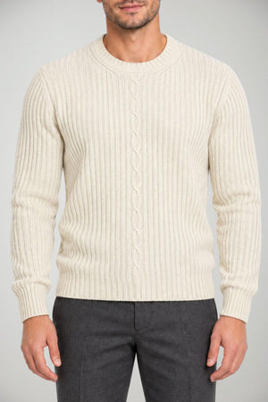 Blu Cashmere Maglia Uomo a coste / Panna