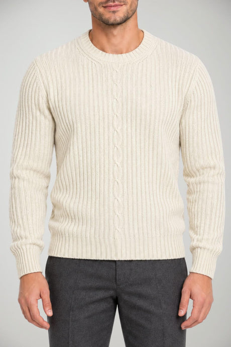 Blu Cashmere Maglia Uomo a coste / Panna
