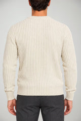 Blu Cashmere Maglia Uomo a coste / Panna