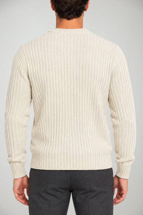 Blu Cashmere Maglia Uomo a coste / Panna