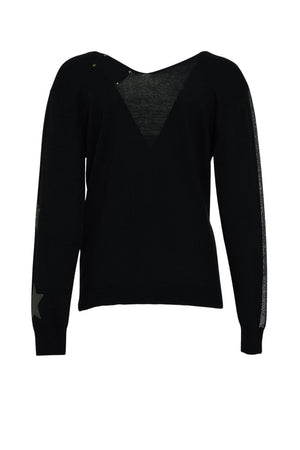 Maglia donna Brand Unique con scollo a V e strass retro
