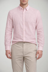 Camicia da uomo Brooksfield in lino a maniche lunghe con logo