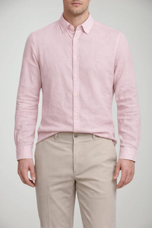 Camicia da uomo Brooksfield in lino a maniche lunghe con logo