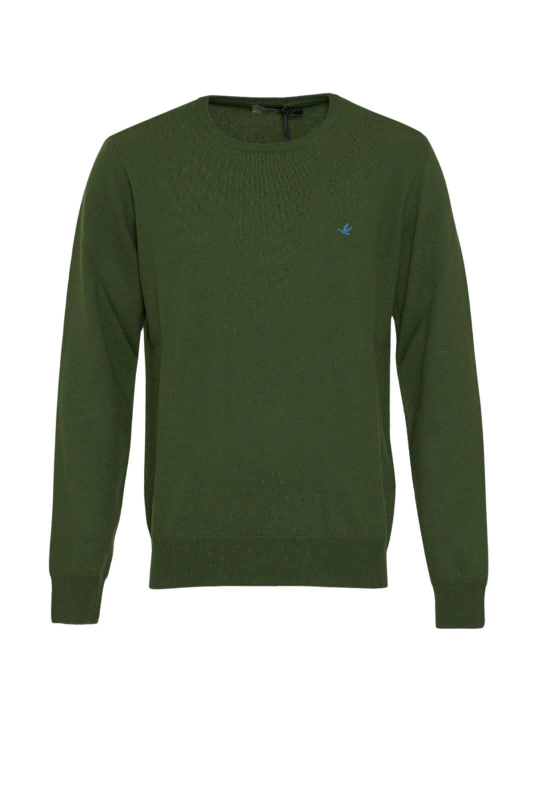 Maglia da uomo Brooksfield in lana a girocollo con logo fronte verde