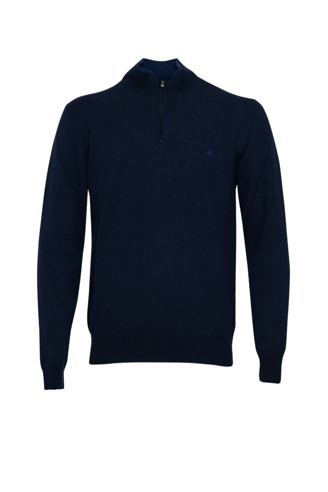 Cardigan mezza zip da uomo Brooksfield fronte blu navy